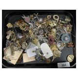 Tray Of Costume Jewelry Brooches & Pins.