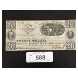 20 Dollar Manual Labor Banking House Bank Note.
