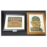 Framed 1930ï¿½s Zerone & Dwin Advertising.
