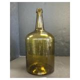 Broken Pontil Amber Blown Glass Demijohn Bottle.