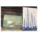 Sailboat Screen Print On Canvas, Sailboat Photo.