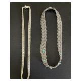 Sterling Silver Woven Necklaces W/ Turquoise.