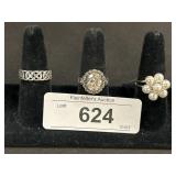 3 Sterling Silver Rings.