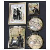 Victorian Style Scenes In Convex Glass Frames.