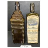 Ground Pontil Amber Blown Glass Bitter Bottles.