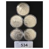 5 .999 Fine Silver Rounds.