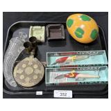 Powder Flask, Rapala Fishing Lures, Trench Art.