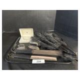 3 Hand Fans, Costume Jewelry, 2 Sad Irons.