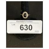 18k Gold Black & Clear Gemstone Ring.