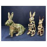 3 Breininger Yellowware Pottery Rabbits.