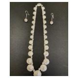 T99 Silver Filigree Flower Necklace, Earrings.