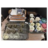 Assortment Of Mugs, Wicker Basket Set.