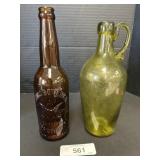 Blown Green Glass Jug, Harrisburg Bottle Works.