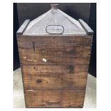 Antique Metal Bin Inside Wooden Crate.