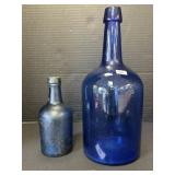 Blue Glass & Ground Pontil Blown Glass Bottles.