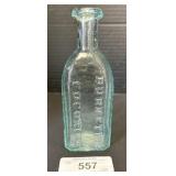 Aqua Burnetts Boston Medicine Blown Glass Bottle.