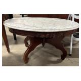 Italian Marble Carved Mahogany Table.