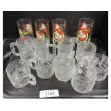 9 Batman Glass Mugs, 4 Alvin Character Glasses.