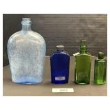 Blown Glass Bottle, Green & Blue Glass Bottles.