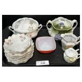 Porcelain Covered Pots, Small Pyrex Dish.