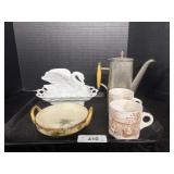 Swan Butter Dish, Teapot, Floral Dish.
