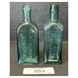 Antique Aqua Glass Medicine Bottles.