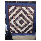 Hand Stitched Log Cabin Pattern Quilt.