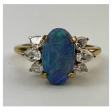 18KT Gold Blue Opal & Diamond Ring.