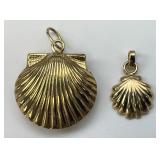 Pair of 14KT Gold Seashell Pendants.