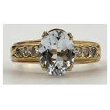 14KT Gold Aquamarine Diamond Ring.