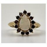 14KT Gold Opal & Red Garnet Ring.