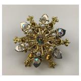 Gold, Pearl & Crystal Snowflake Pin.