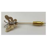Gold & Diamond Accented Butterfly Stick Pin.