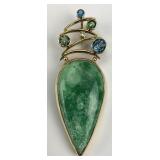 14KT Gold Pear Shaped Jade & Gemstone Pendant.