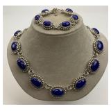 Sterling Silver Lapis Navajo Necklace & Bracelet.