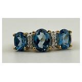 14KT Gold Blue Topaz & Diamond Ring.