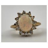 14KT Gold Opal & Diamond Ring.