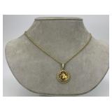 14KT Gold Rope Necklace With 1/20 Oz Panda Coin.