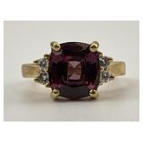 14KT Gold Rhodolite Garnet &. Diamond Ring.