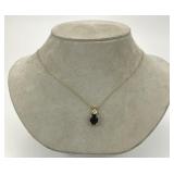 14KT Gold Onyx & Diamond Pendant Necklace.