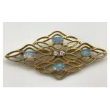 14KT Gold, Opal & Diamond Woven Pin.