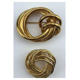 18KT & 14KT Gold Spiral Knot Brooches.