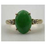 18KT Gold Jadeite Jade Diamond Ring.