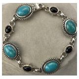 Sterling Silver Turquoise & Onyx Bracelet.