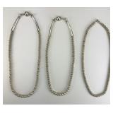 3 Sterling Silver Beaded Navajo Necklaces.
