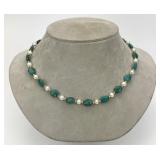 14KT Gold Pearl & Turquoise Necklace.