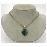 14KT Gold Peacock Chrysocolla Pendant Necklace.