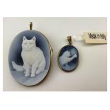 14KT Gold Cat Cameo Pendants.