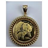 14KT Gold Pendant With 1/4 Oz Panda Coin.