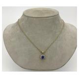 14KT Gold Sapphire & Diamond Pendant Necklace.